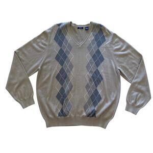 Izod Sweater Men’s Size XXL Tan With Gray Argyle Print